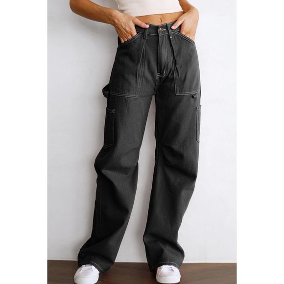 Azura Exchange  Black High Waist Straight Leg Cargo Pants with Pockets - Picture 13 of 15